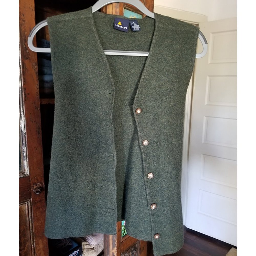 Liz Claiborne (Lizsport) Wool button-up vest, navy green, size Medium